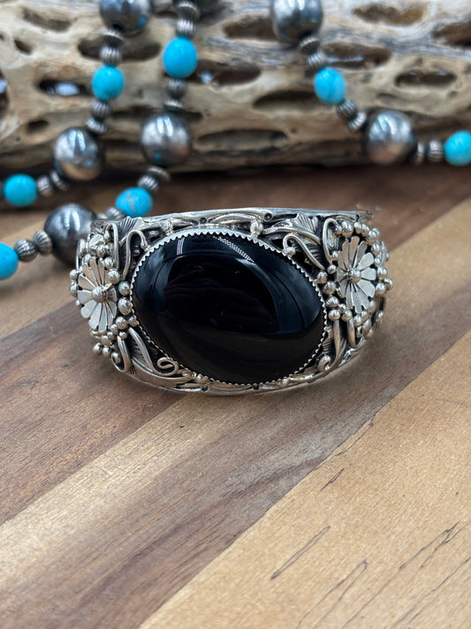 Black Onyx #96-15 Cuff by Gilbert Smith, Navajo