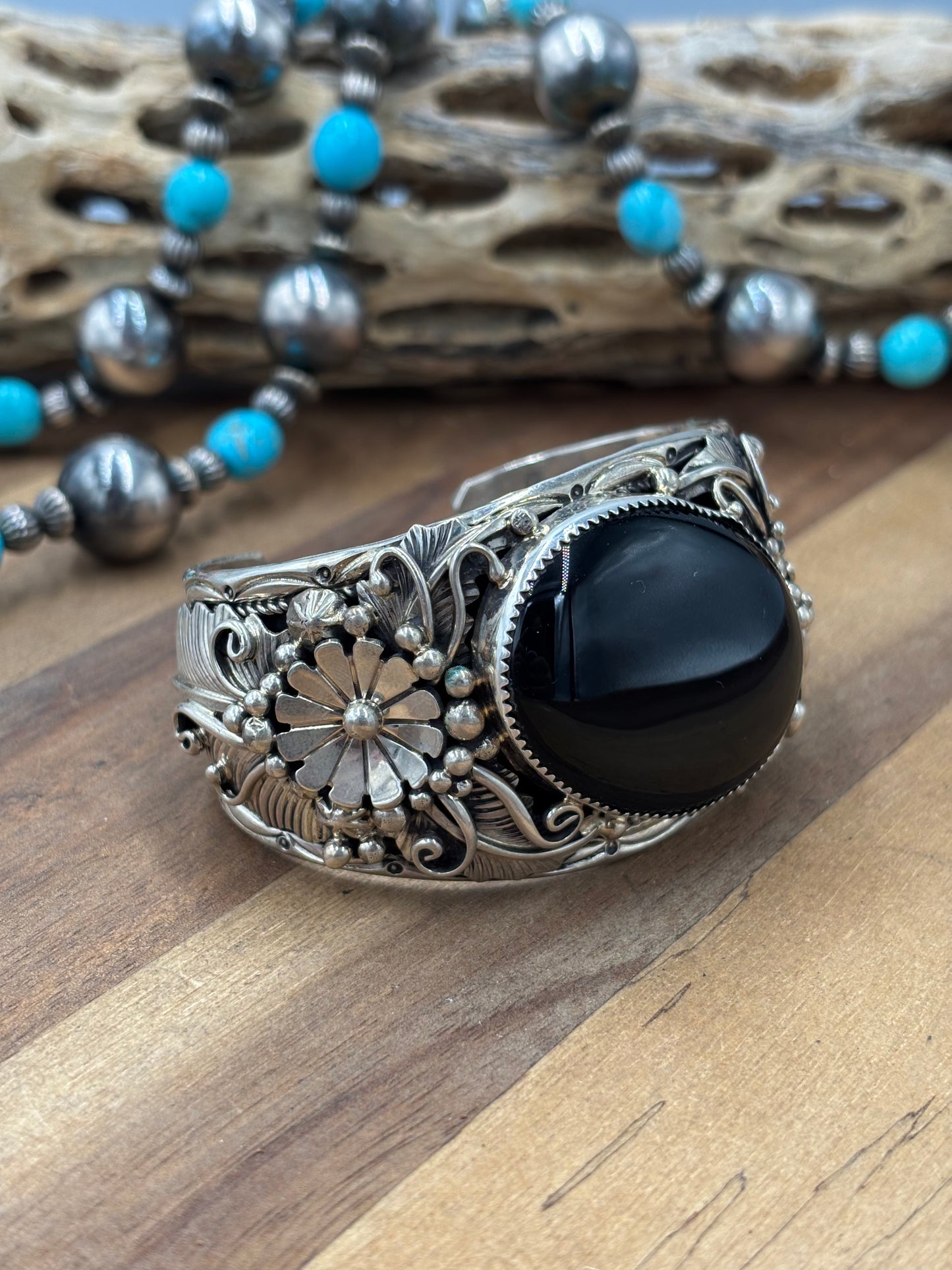Black Onyx #96-15 Cuff by Gilbert Smith, Navajo