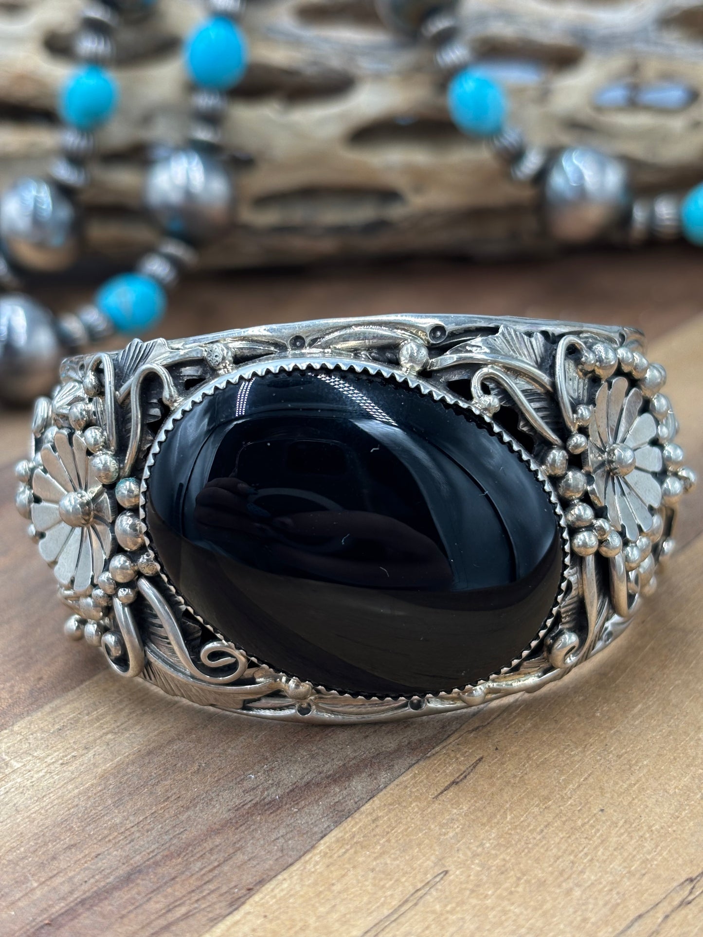 Black Onyx #96-15 Cuff by Gilbert Smith, Navajo