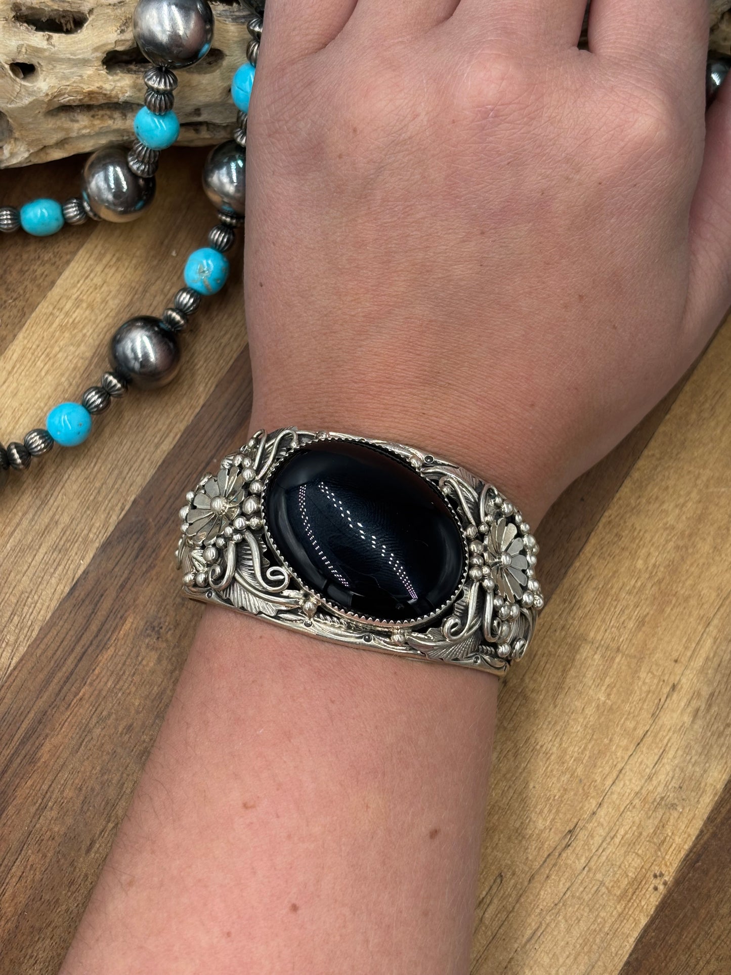 Black Onyx #96-15 Cuff by Gilbert Smith, Navajo
