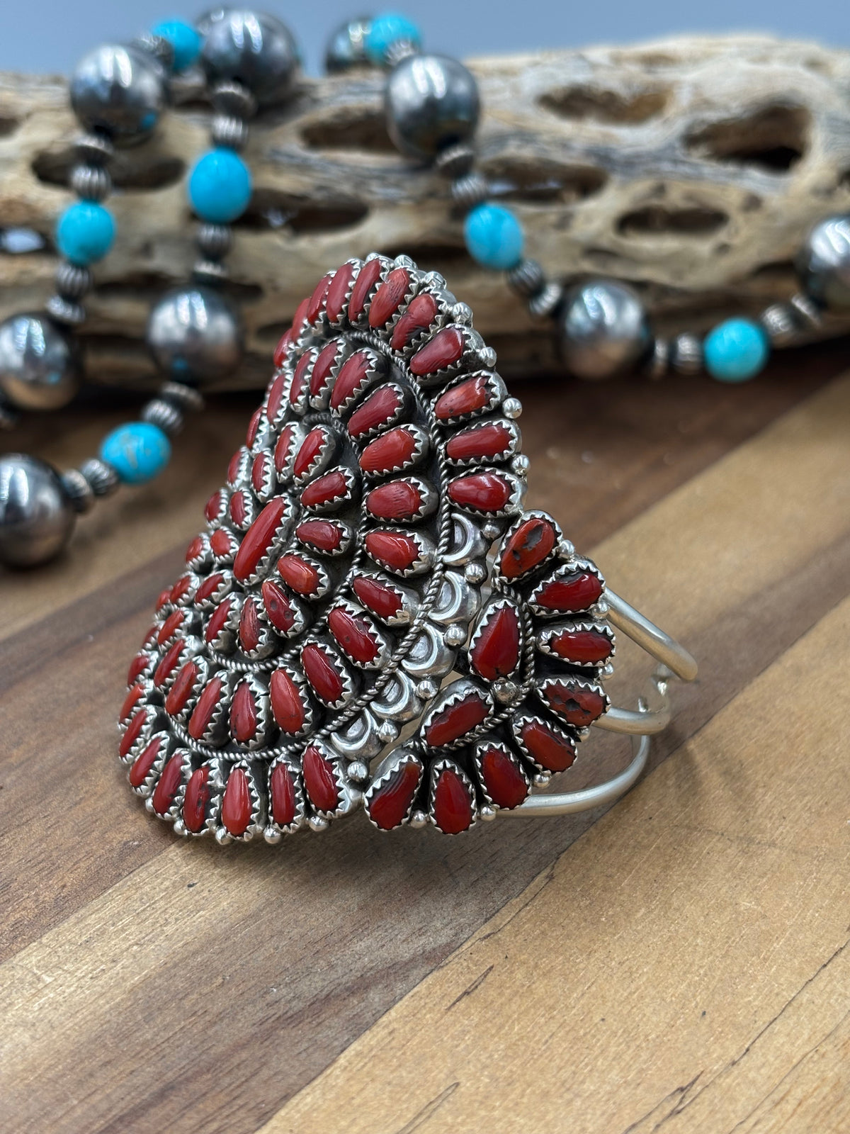 Coral #96-14 Cuff by Justina Wilson, Navajo