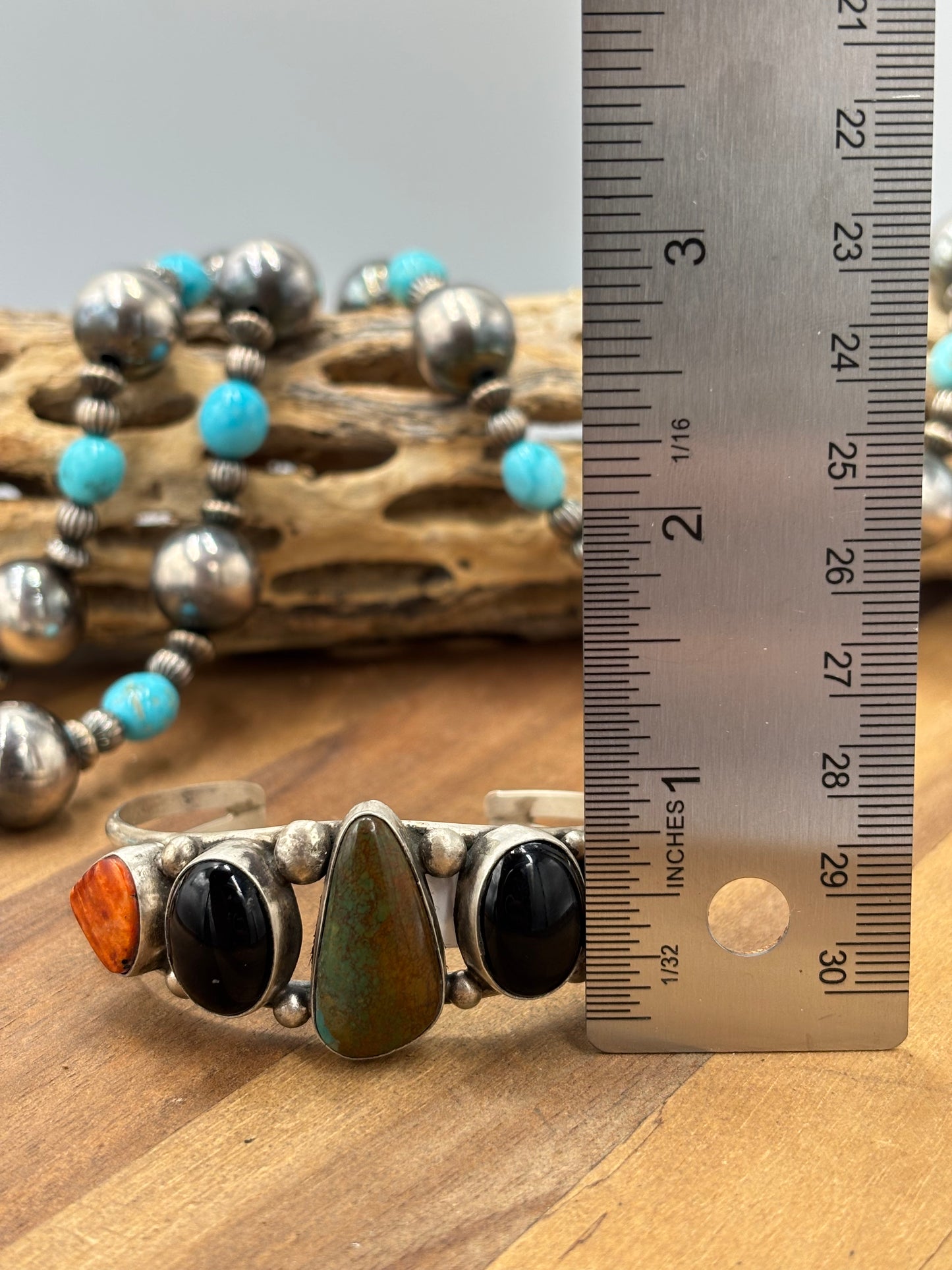 Kingman #96-13 Black Onyx, Orange/Red Spiny Cuff by Augustine Largo, Navajo