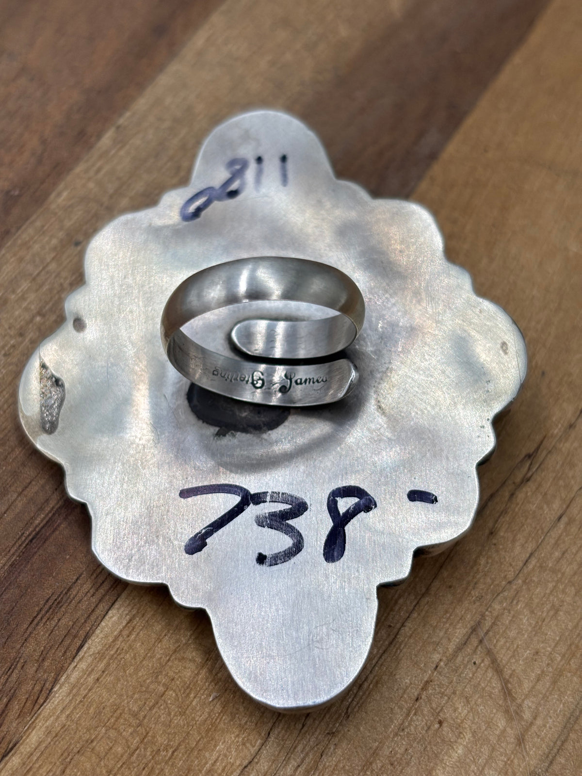Black Onyx #96-9 Turquoise, & Orange Spiny Adjustable Ring by Geraldine James, Navajo
