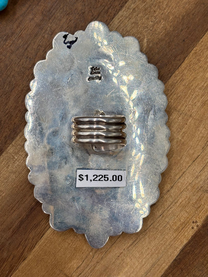 Lapis & Orange Spiny #96-8 Adjustable Ring by Delbert Secatero, Navajo