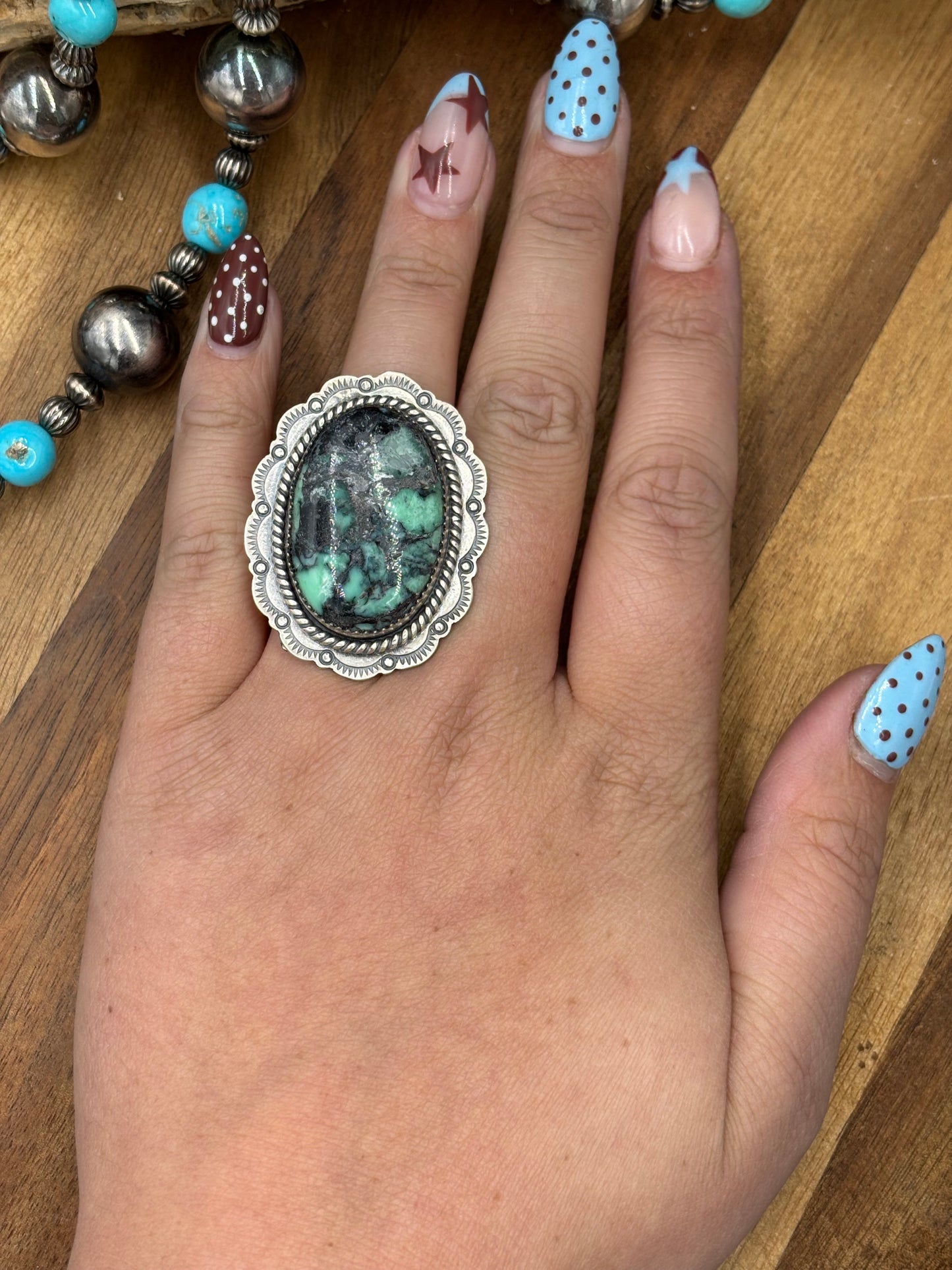 Emerald Valley Varascite #96-1 Adjustable Ring by Jeff Largo, Navajo