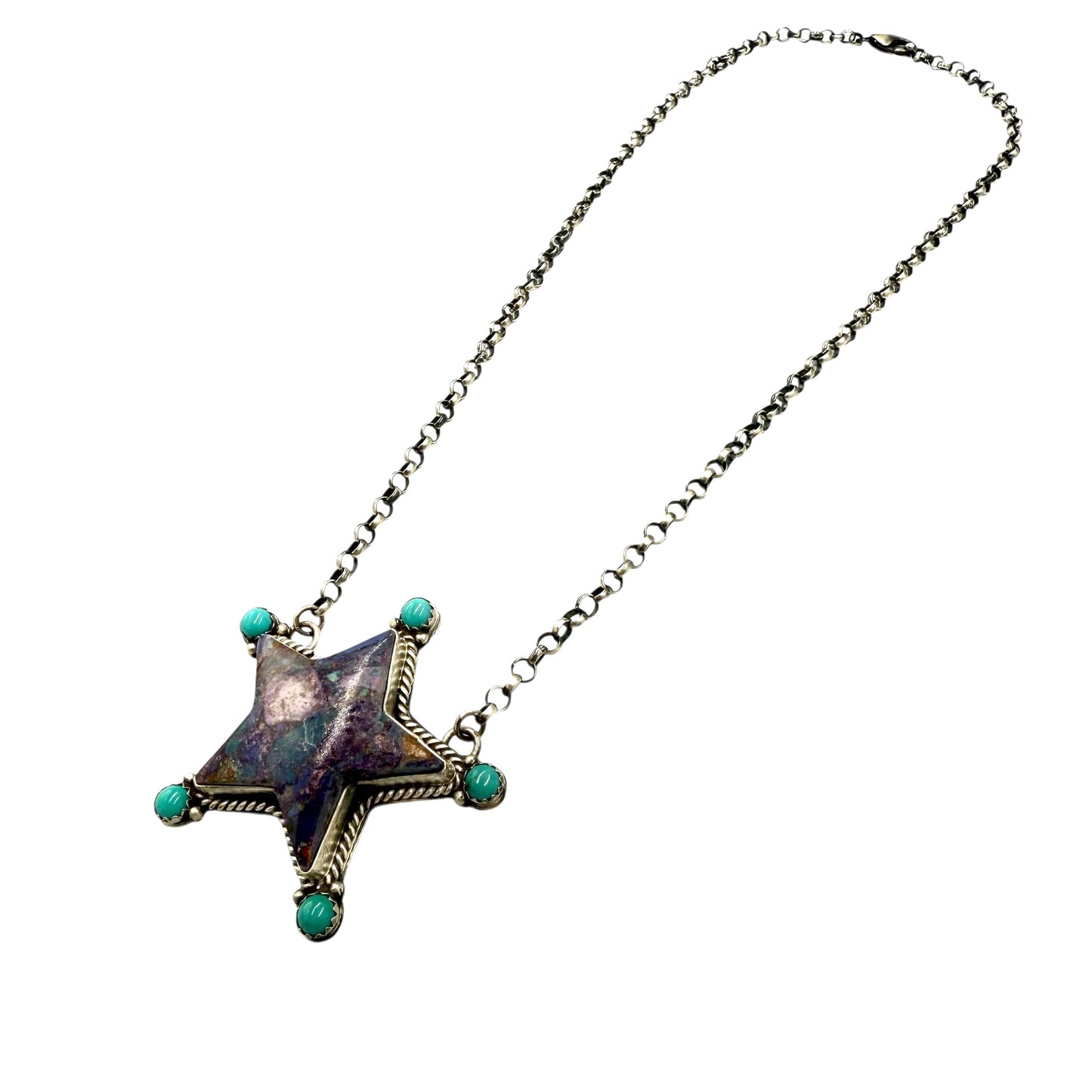 18" Purple Dahlia Star Necklace by P Yazzie