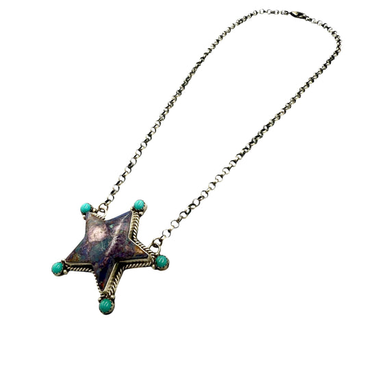 18" Purple Dahlia Star Necklace by P Yazzie