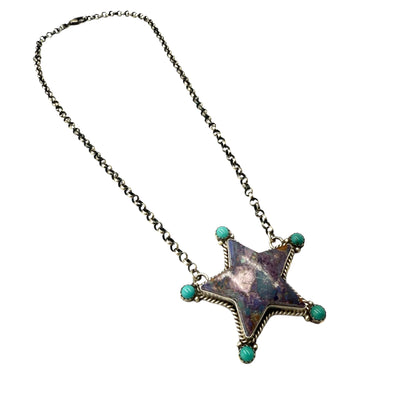 18" Purple Dahlia Star Necklace by P Yazzie