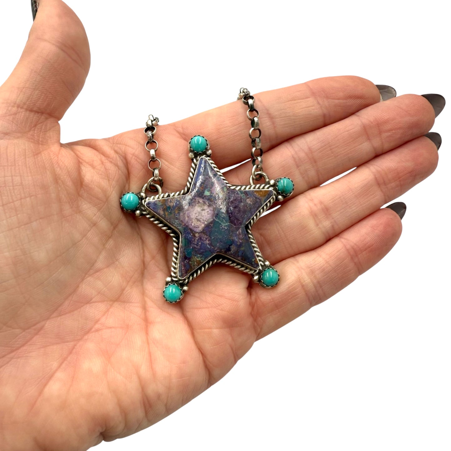 18" Purple Dahlia Star Necklace by P Yazzie