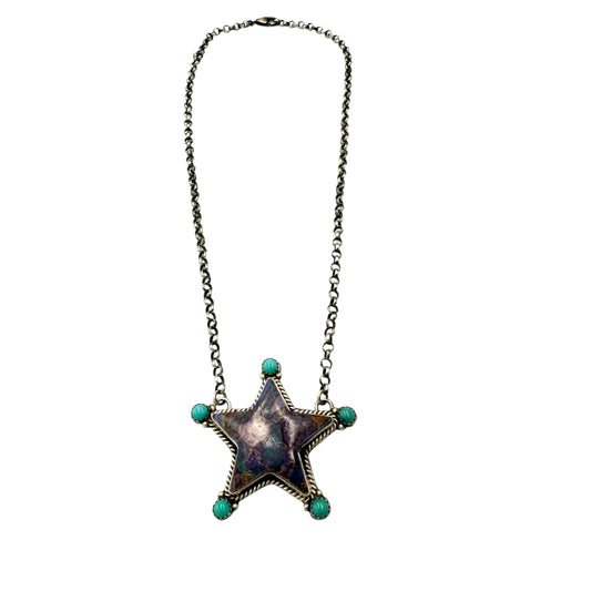 18" Purple Dahlia Star Necklace by P Yazzie