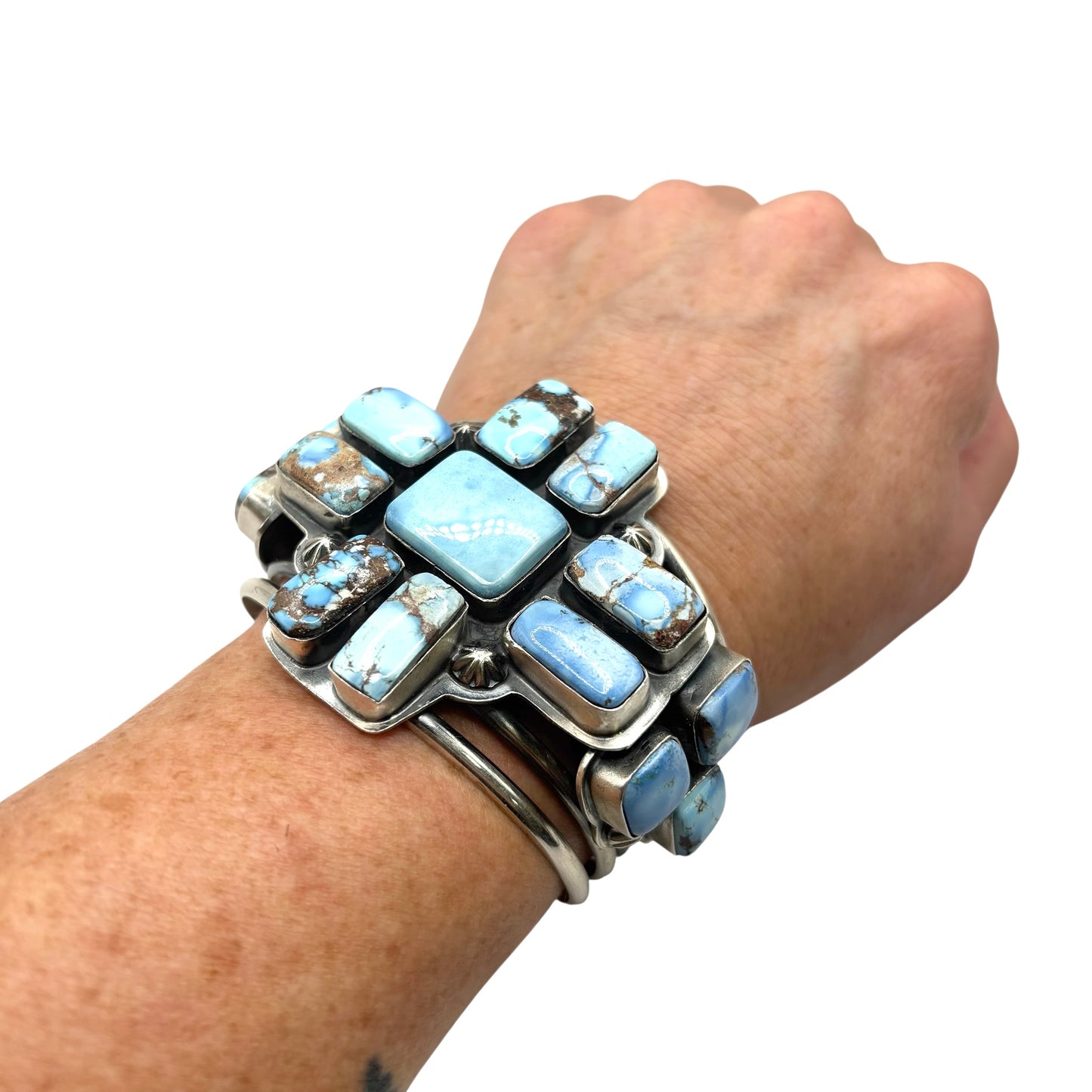Golden Hills Turquoise Cross Cluster Cuff by Gabriel Jurado, Mexican