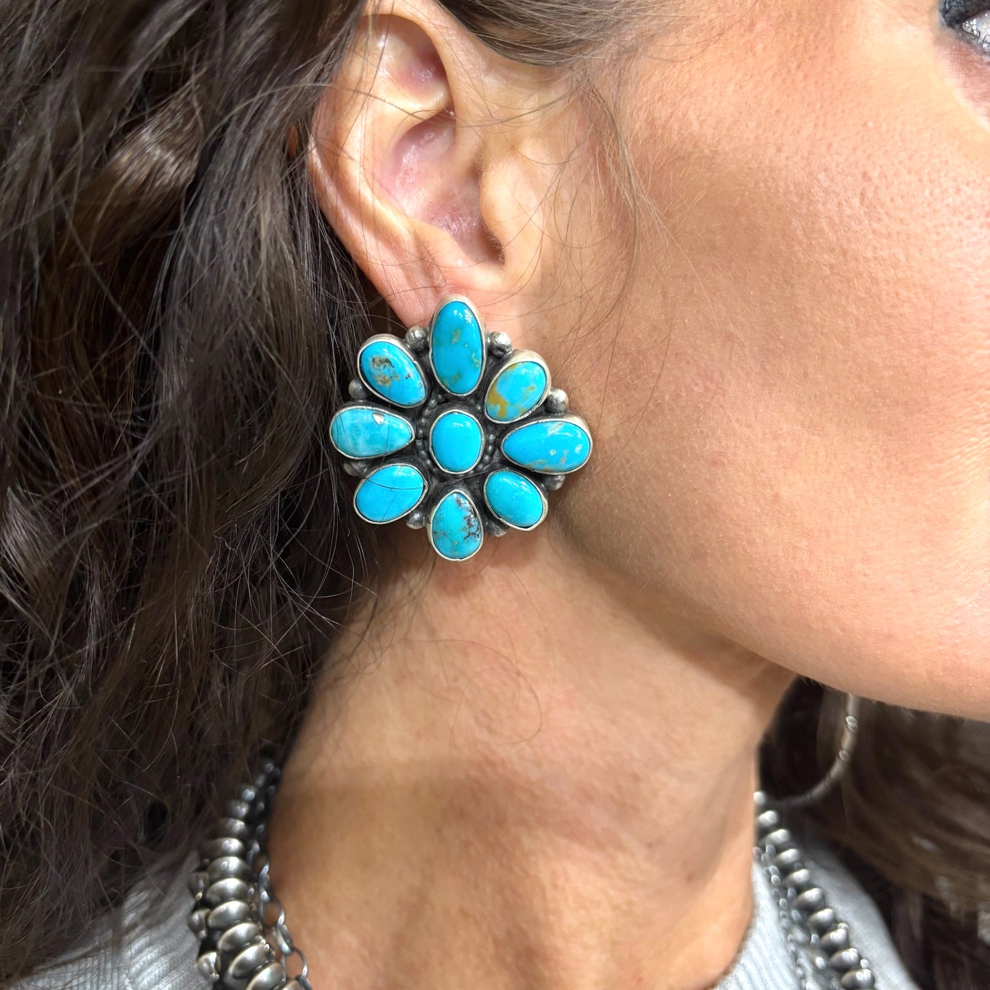 Cluster Earrings Kingman Turquoise by Sheila Tso, Navajo