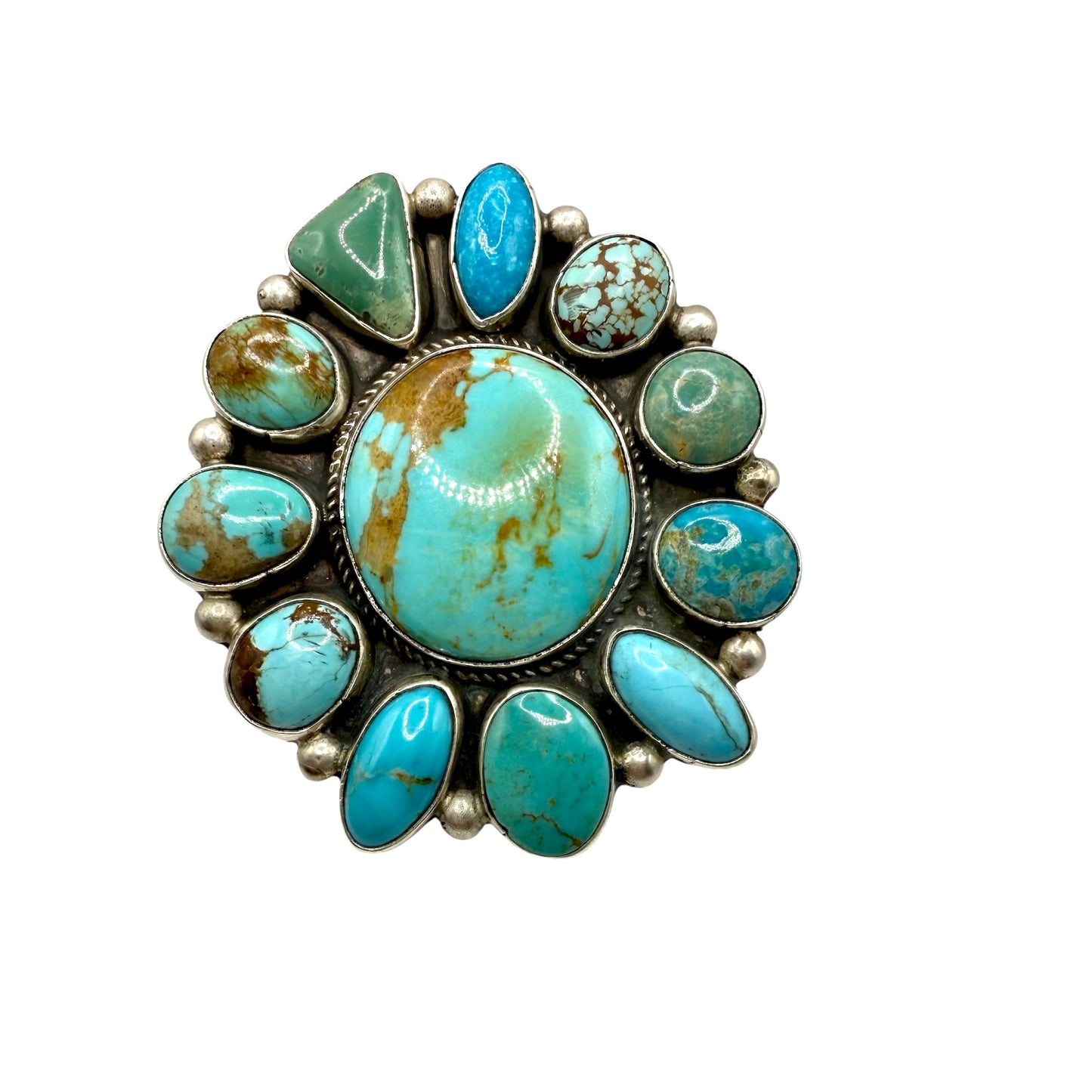 Mixed Stone Round Cluster Ring Adjustable By Gerildine James, Navajo