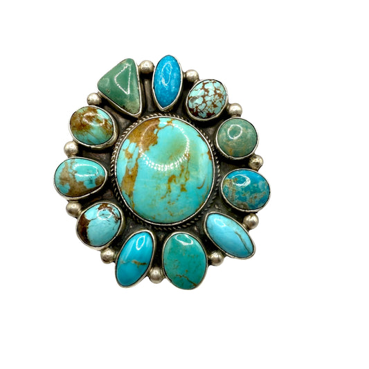 Mixed Stone Round Cluster Ring Adjustable By Gerildine James, Navajo