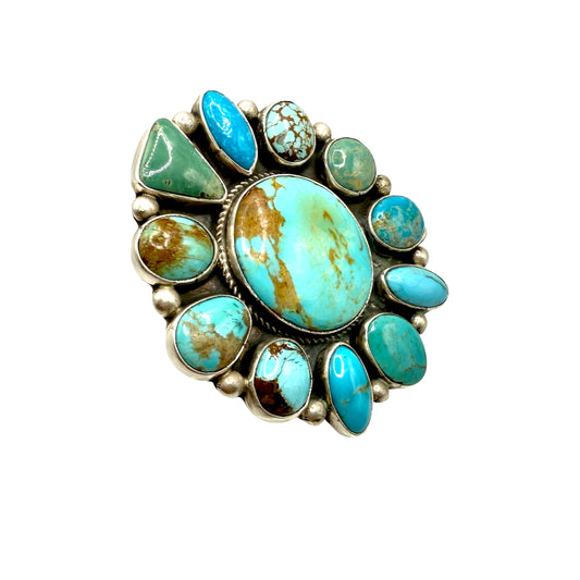 Mixed Stone Round Cluster Ring Adjustable By Gerildine James, Navajo