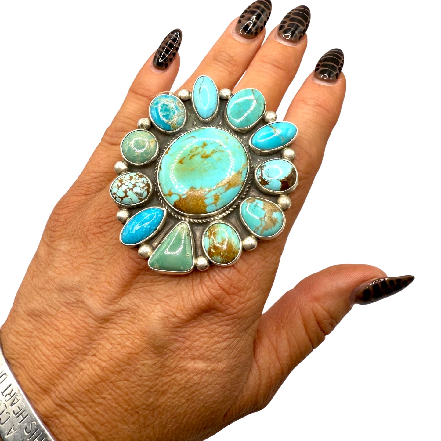 Mixed Stone Round Cluster Ring Adjustable By Gerildine James, Navajo