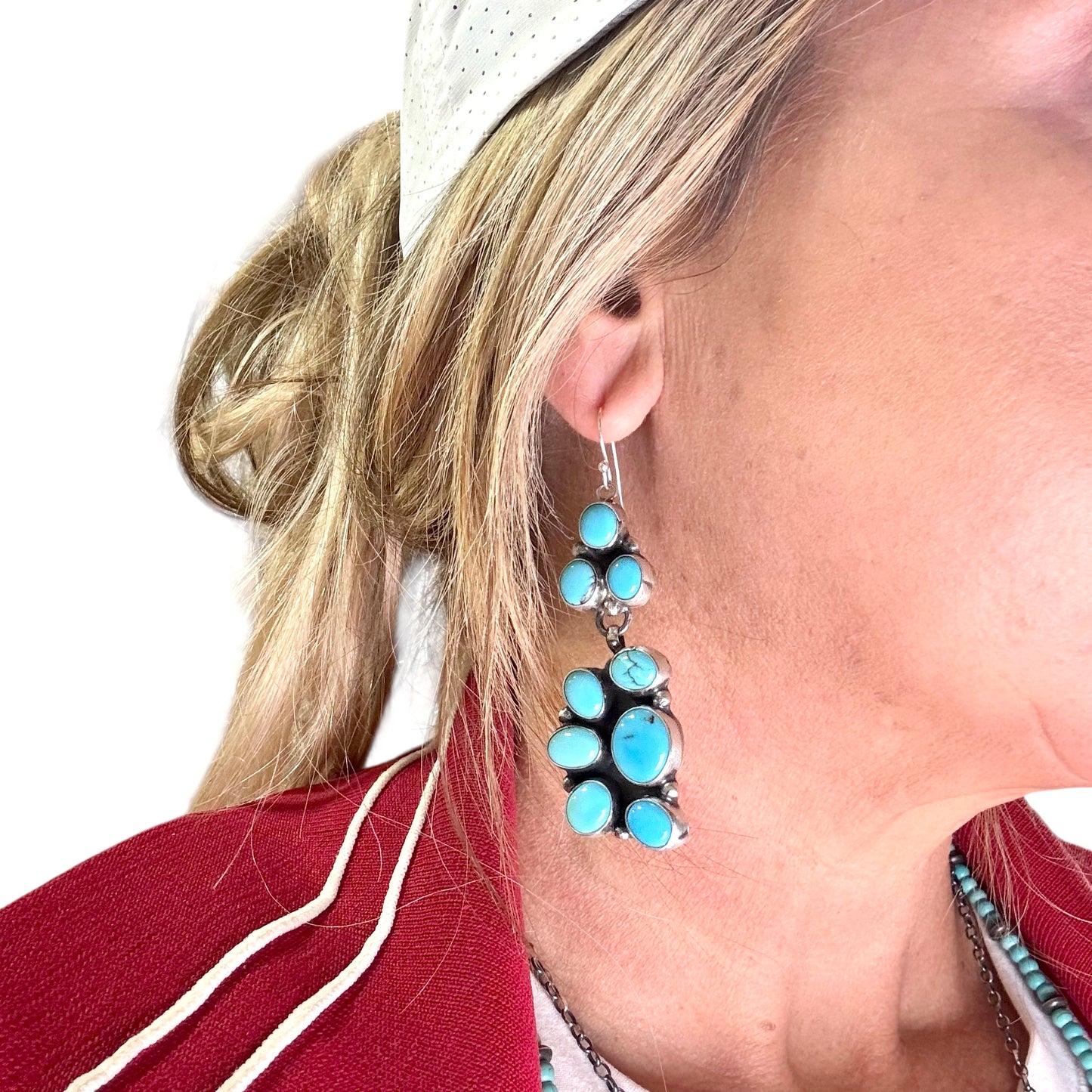Prince 1/2 Cluster Dangle Earrings By Ella Peters, Navajo