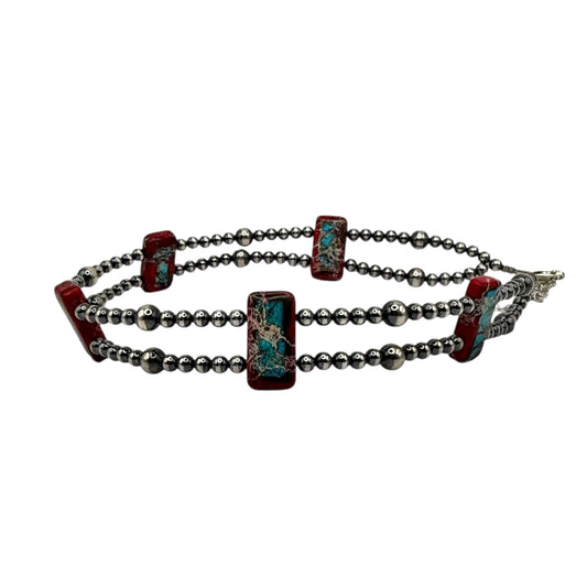 14" Variscite and Sterling Silver Pearl Choker