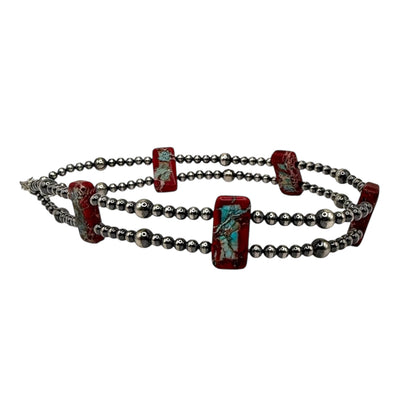 14" Variscite and Sterling Silver Pearl Choker