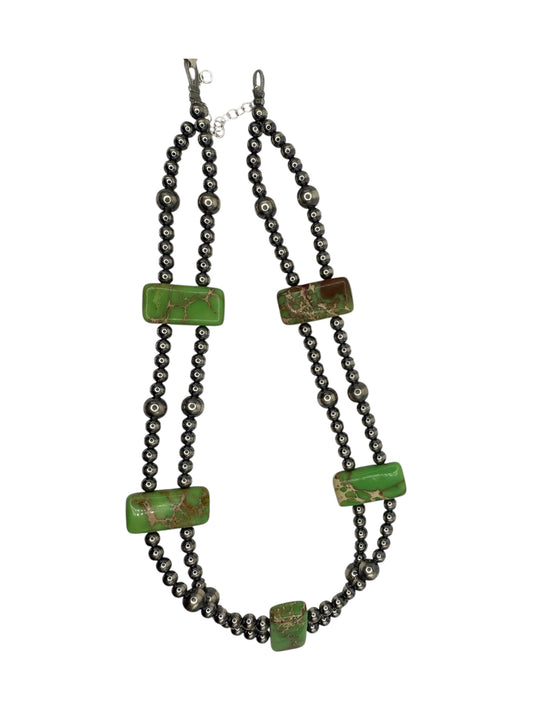 14" Variscite and Sterling Silver Pearl Choker