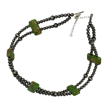 14" Variscite and Sterling Silver Pearl Choker