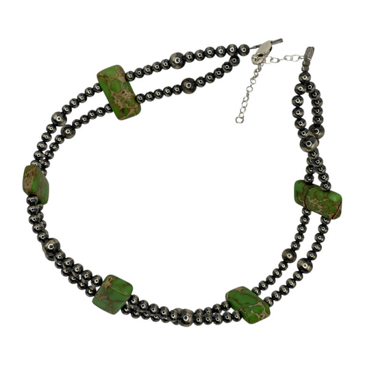 14" Variscite and Sterling Silver Pearl Choker