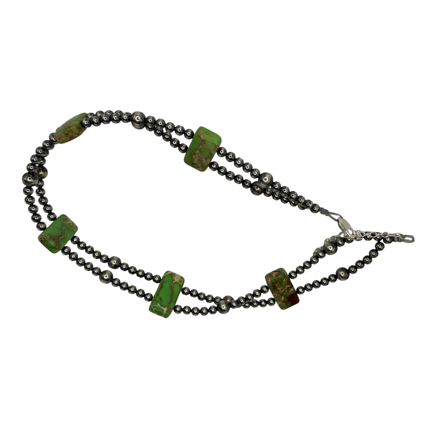 14" Variscite and Sterling Silver Pearl Choker