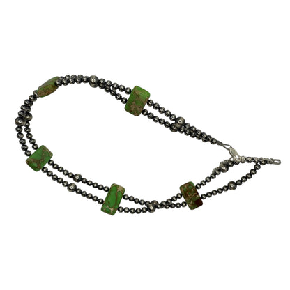 14" Variscite and Sterling Silver Pearl Choker