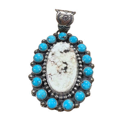White Buffalo and Turquoise Cluster Pendant
