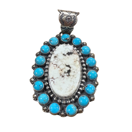 White Buffalo and Turquoise Cluster Pendant