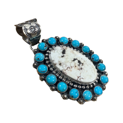 White Buffalo and Turquoise Cluster Pendant