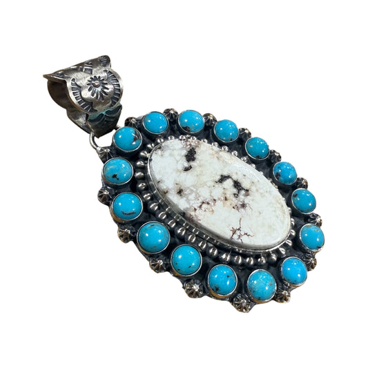 White Buffalo and Turquoise Cluster Pendant