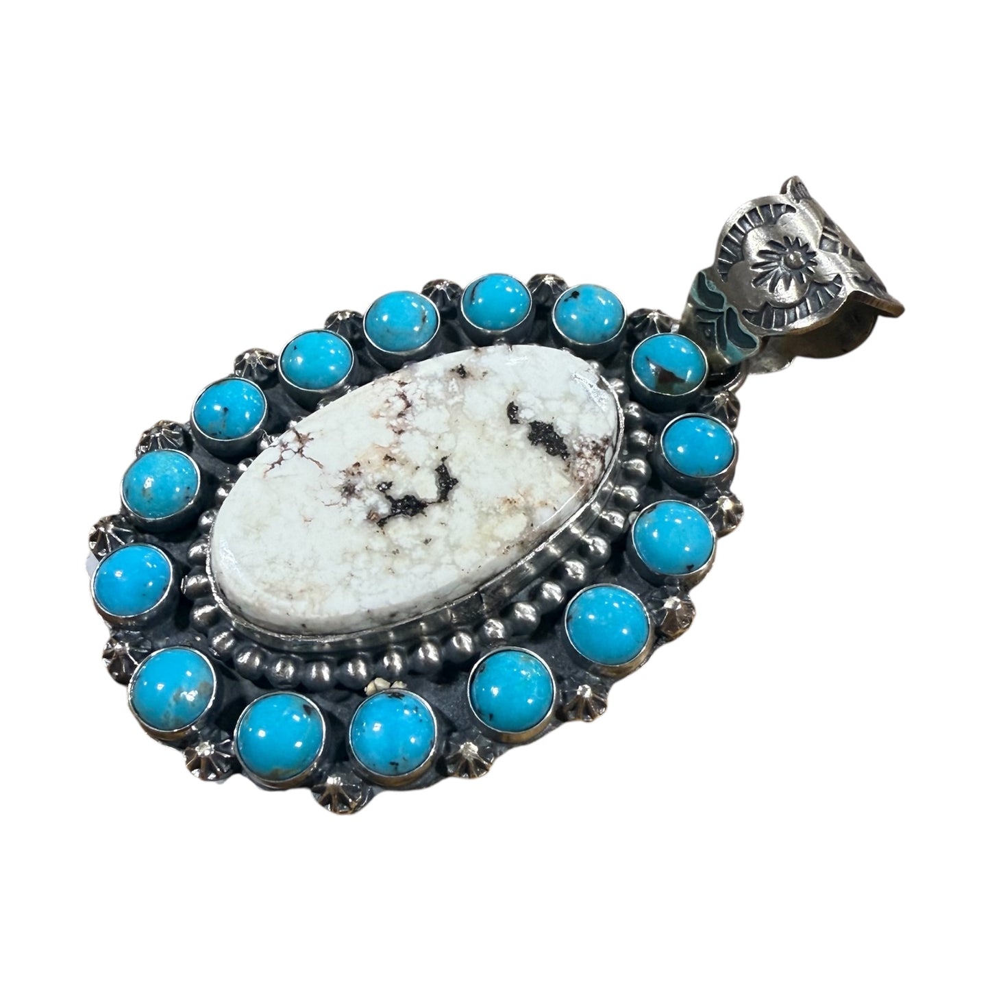 White Buffalo and Turquoise Cluster Pendant