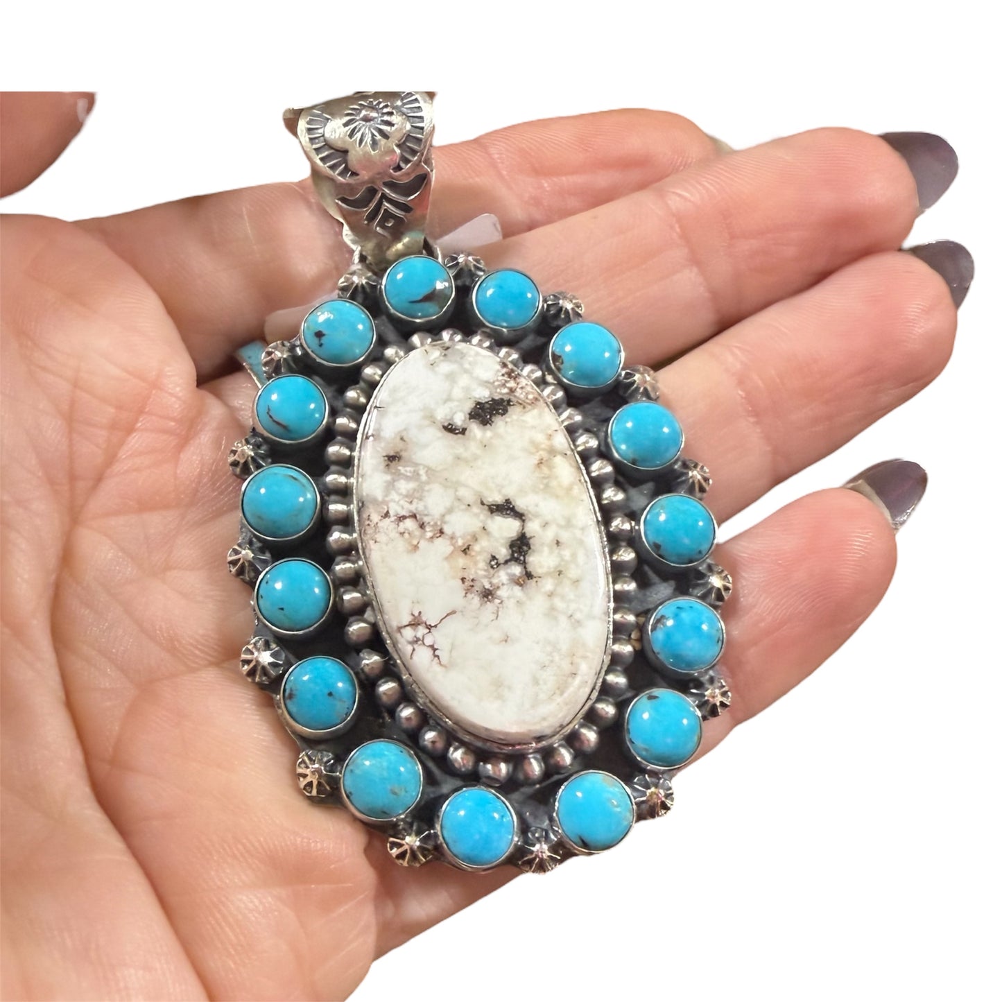 White Buffalo and Turquoise Cluster Pendant