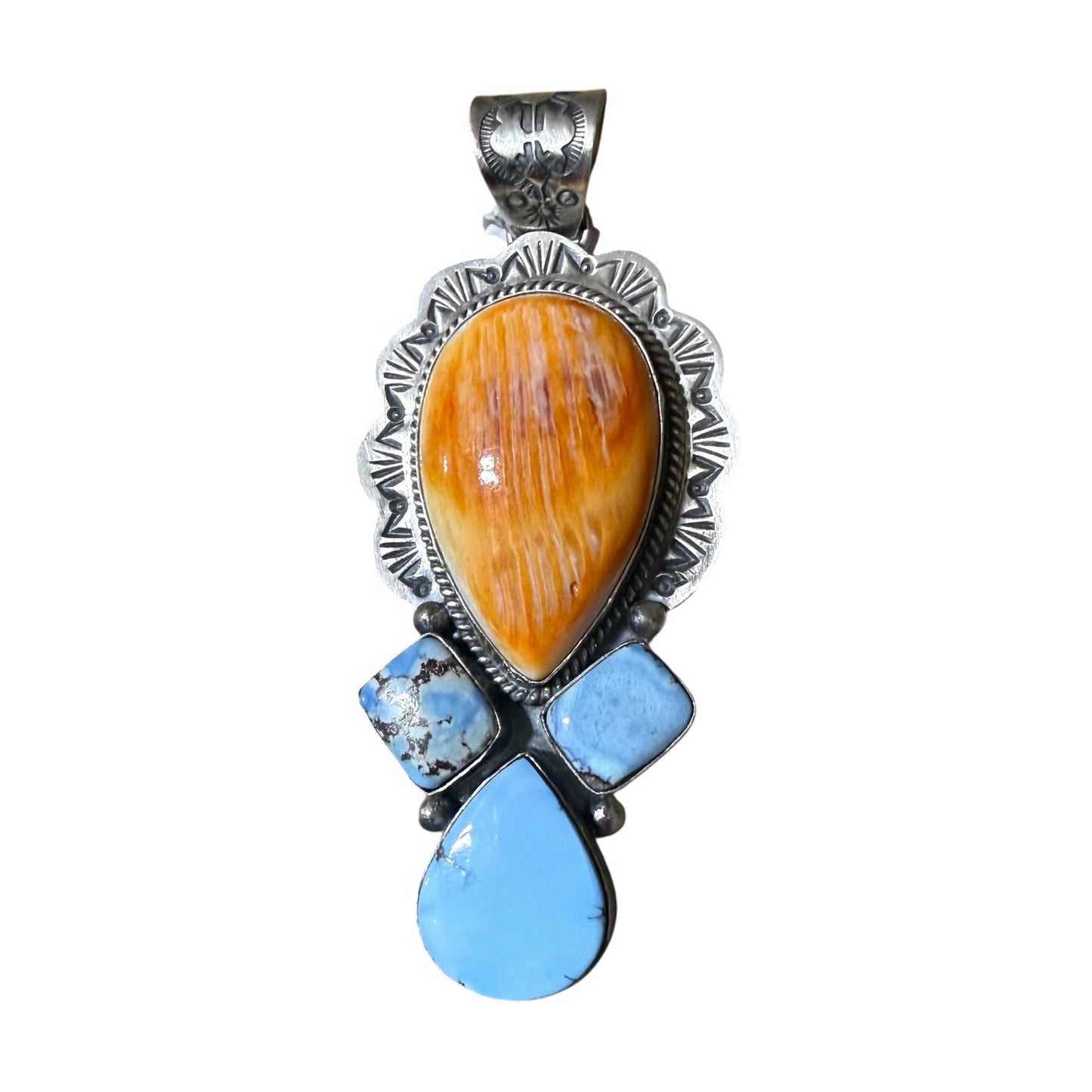 Orange Spiny and Golden Hills Pendent By Terrel Nez SR., Navajo