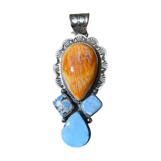 Orange Spiny and Golden Hills Pendent By Terrel Nez SR., Navajo