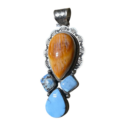 Orange Spiny and Golden Hills Pendent By Terrel Nez SR., Navajo