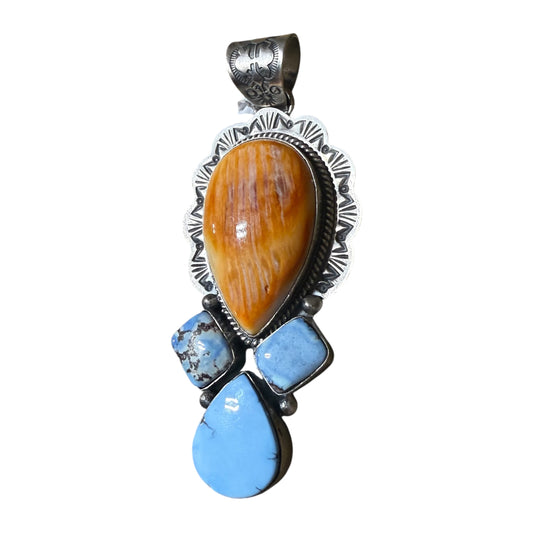 Orange Spiny and Golden Hills Pendent By Terrel Nez SR., Navajo