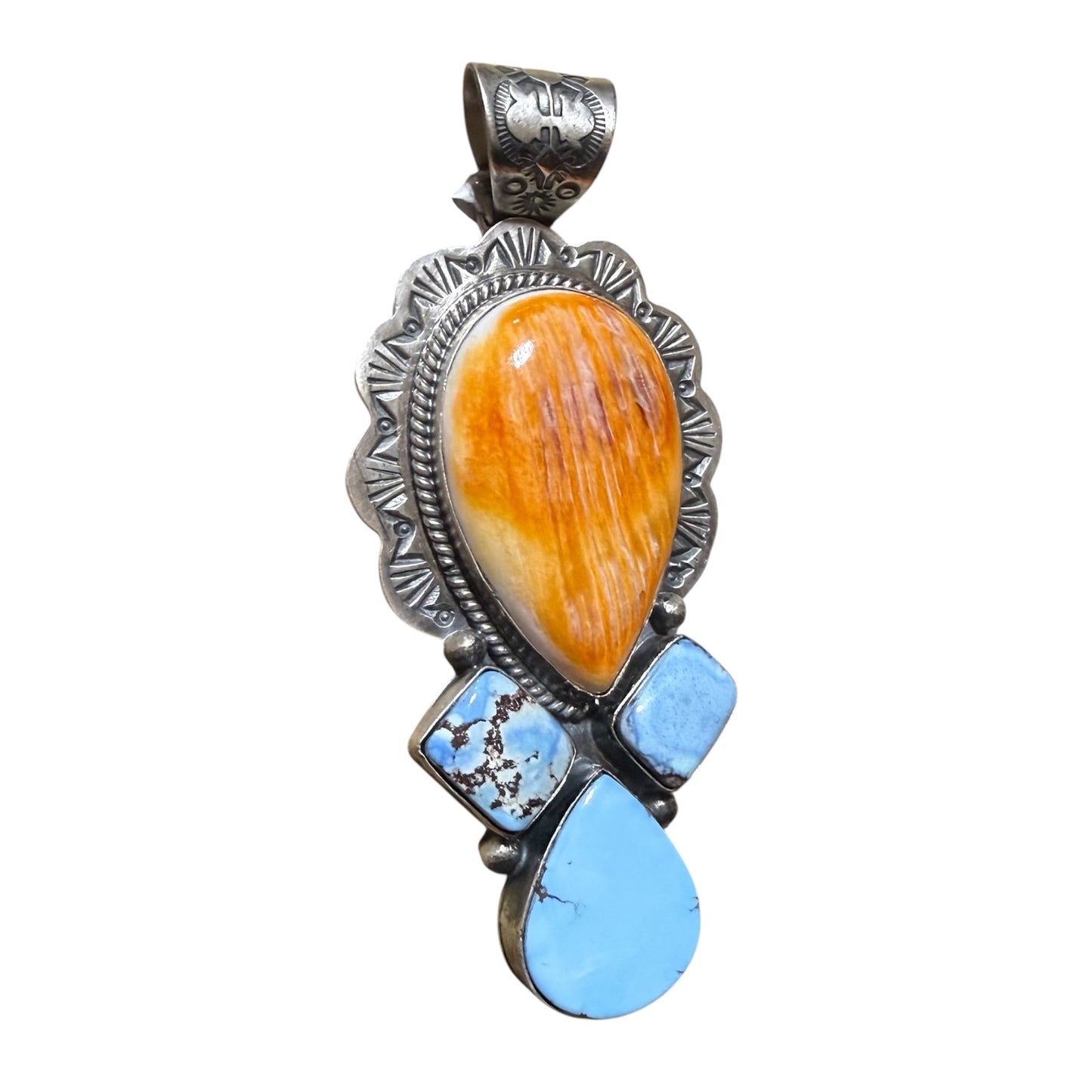 Orange Spiny and Golden Hills Pendent By Terrel Nez SR., Navajo