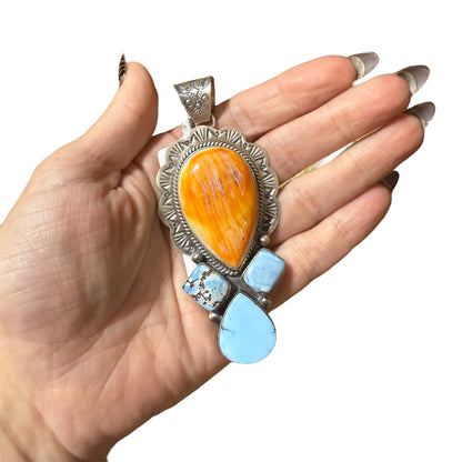 Orange Spiny and Golden Hills Pendent By Terrel Nez SR., Navajo