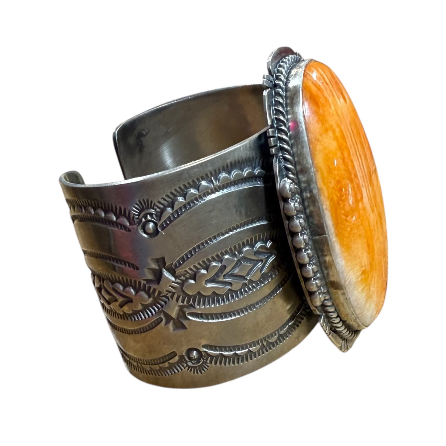 Orange Spiny Cuff by J Nelson, Navajo