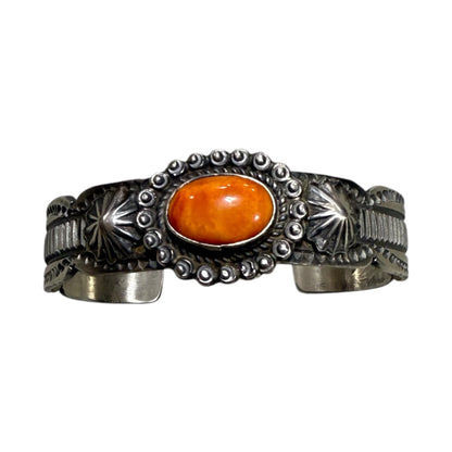 Orange Spiny Cuff by Tilli John, Navajo