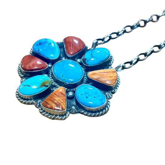 16" Multi-Stone Turquoise & Spiny Oyster Necklace By Elouise Kee