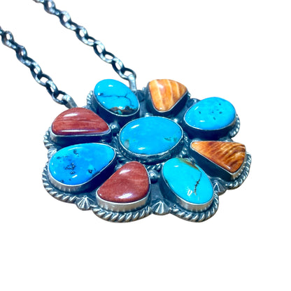 16" Multi-Stone Turquoise & Spiny Oyster Necklace By Elouise Kee