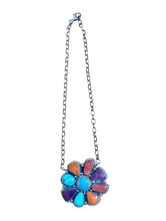 16" Multi-Stone Turquoise & Spiny Oyster Cluster Necklace By Elouise Kee