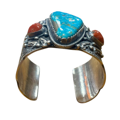 Turquoise & Red Coral Cuff by Tillie Jon