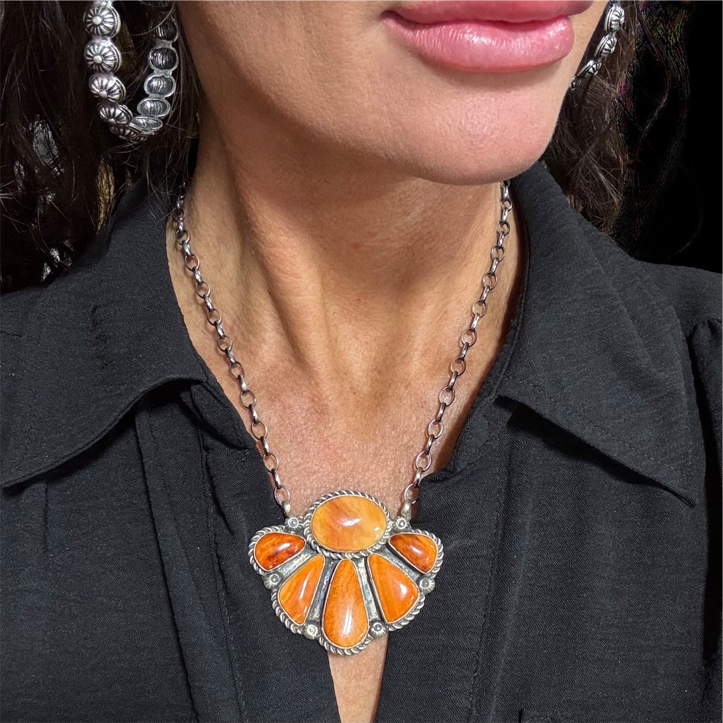Orange Spiny Oyster Cluster Necklace