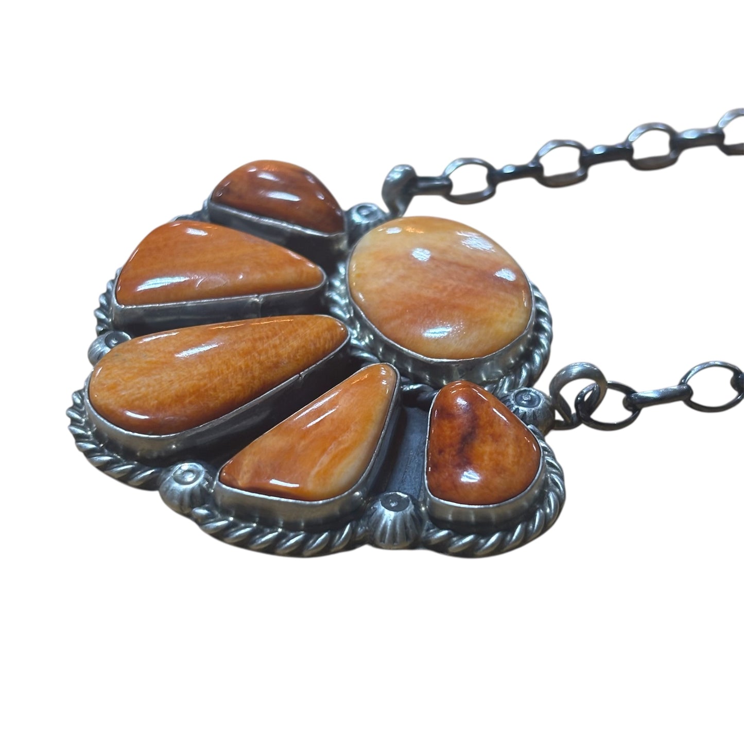 Orange Spiny Oyster Cluster Necklace