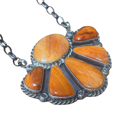 Orange Spiny Oyster Cluster Necklace