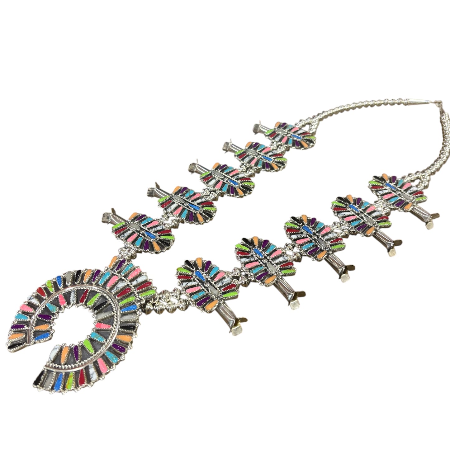 Mixed Block Stone Squash Blossom Necklace Set